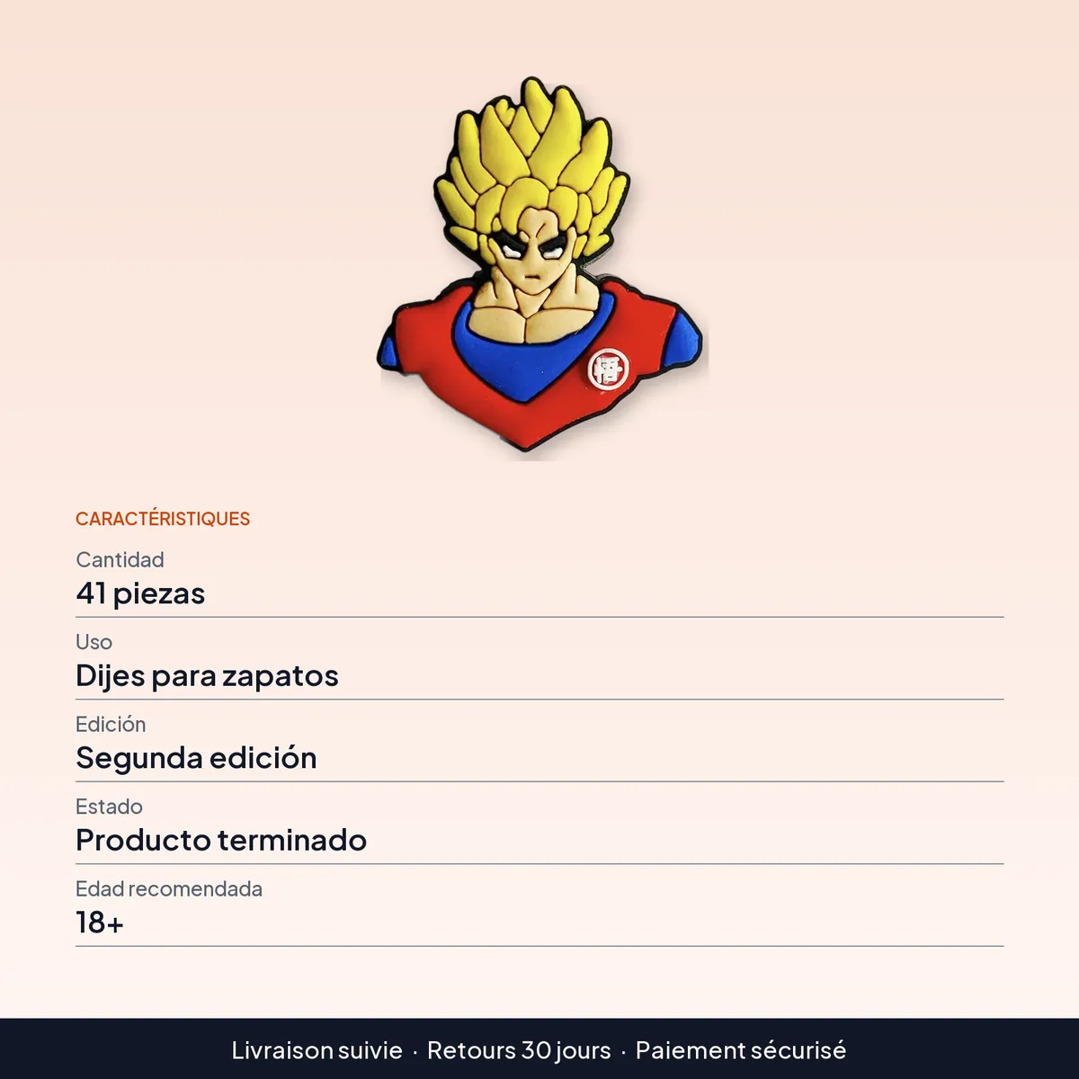 41 dijes para zapatos de Dragon Ball: set de 41 piezas : caractéristiques
