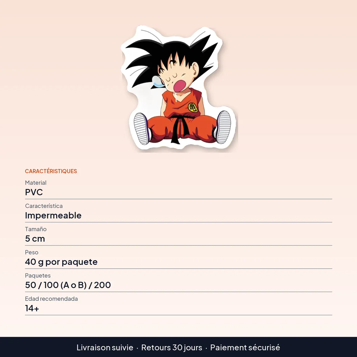 50, 100 o 200 pegatinas de Dragon Ball de PVC resistentes al agua : caractéristiques