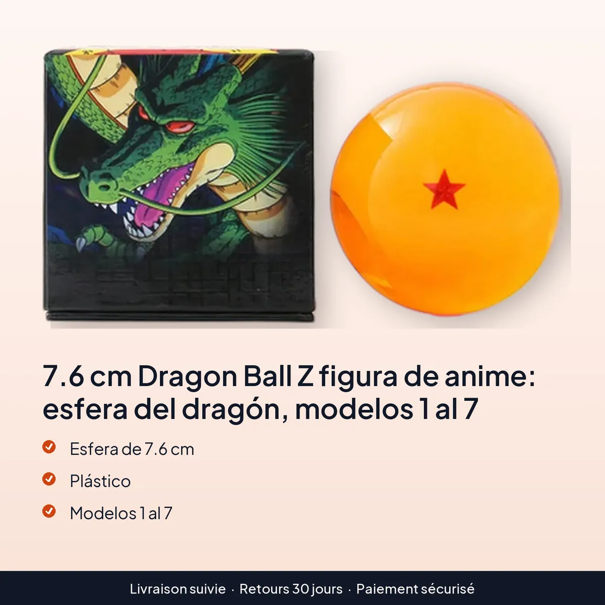 7.6 cm Dragon Ball Z figura de anime: esfera del dragón, modelos 1 al 7 : esfera de 7.6 cm, plástico, modelos 1 al 7