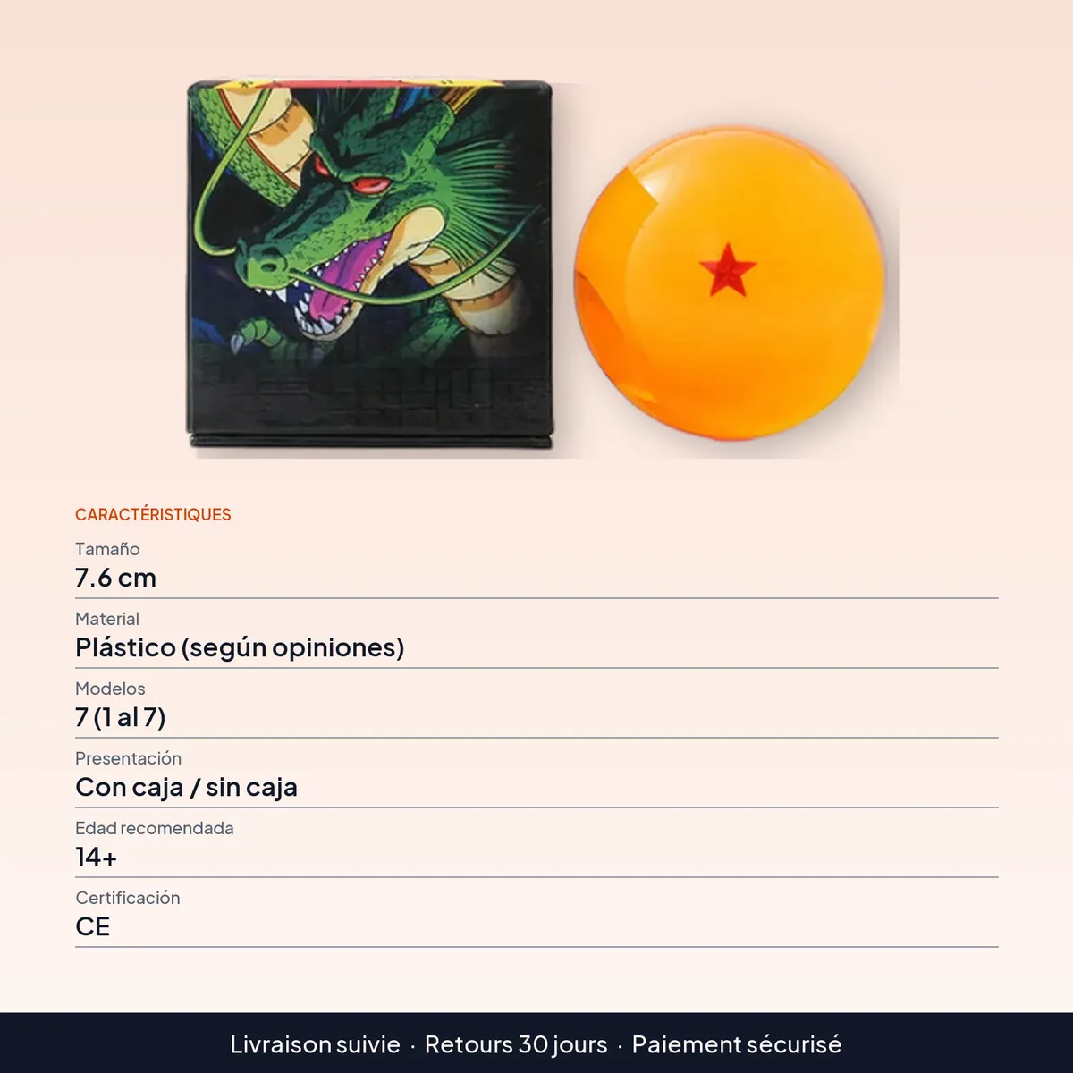 7.6 cm Dragon Ball Z figura de anime: esfera del dragón, modelos 1 al 7 : caractéristiques