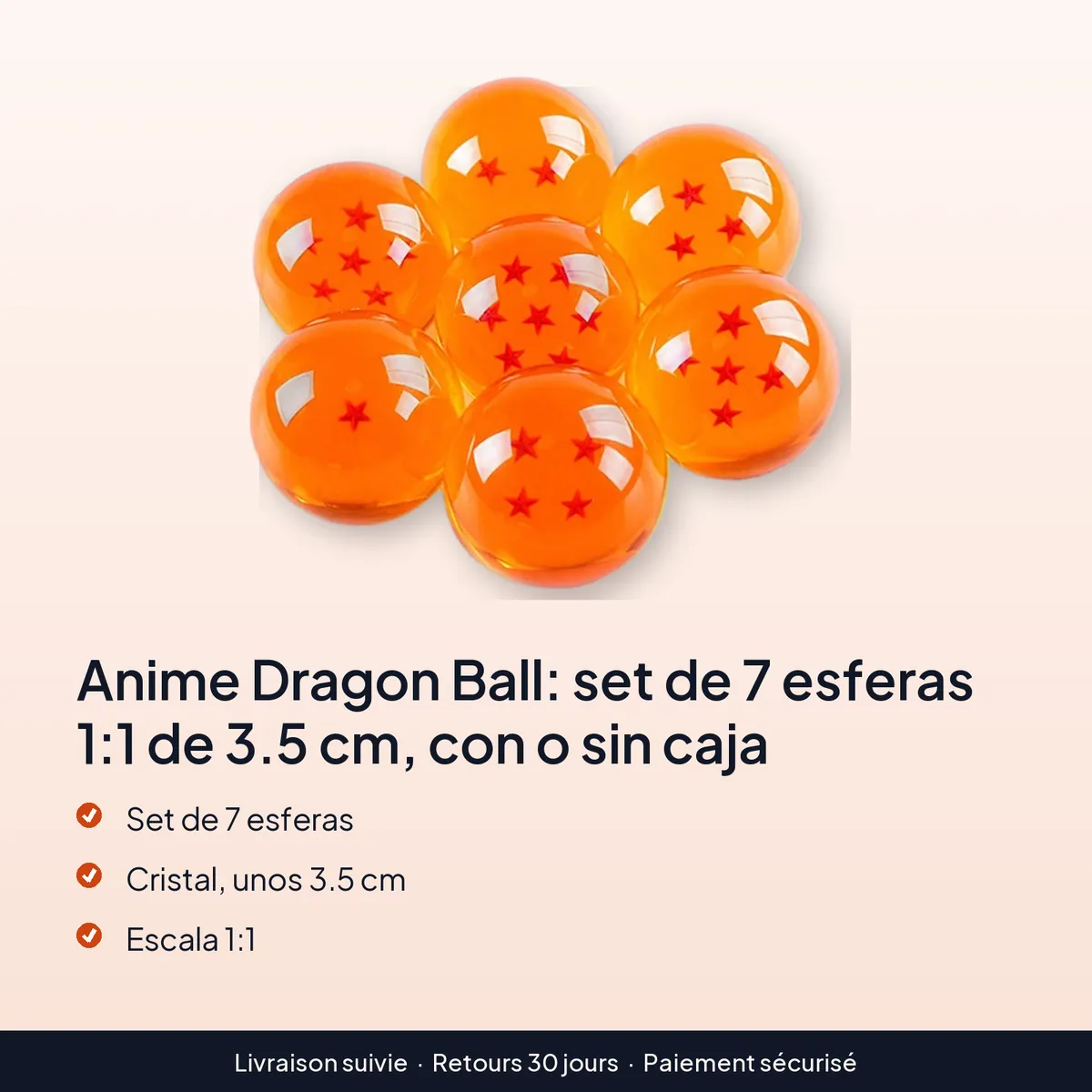 Anime Dragon Ball: set de 7 esferas 1:1 de 3.5 cm, con o sin caja : set de 7 esferas, cristal, unos 3.5 cm, escala 1:1