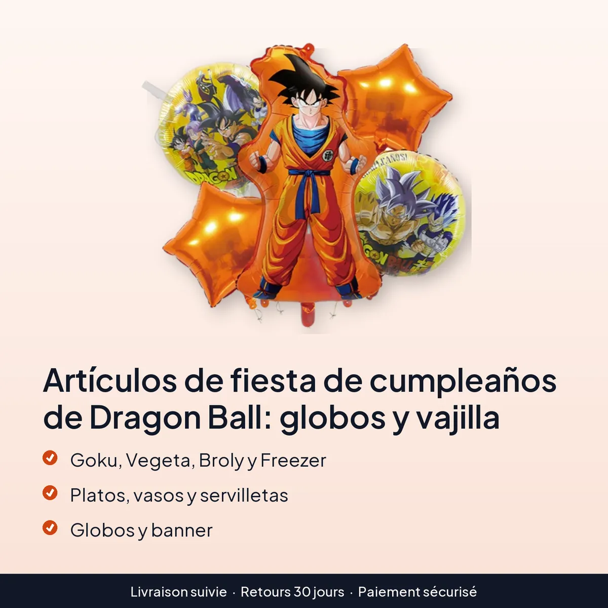 Artículos de fiesta de cumpleaños de Dragon Ball: globos y vajilla : goku, vegeta, broly y freezer, platos, vasos y servilletas, globos y banner