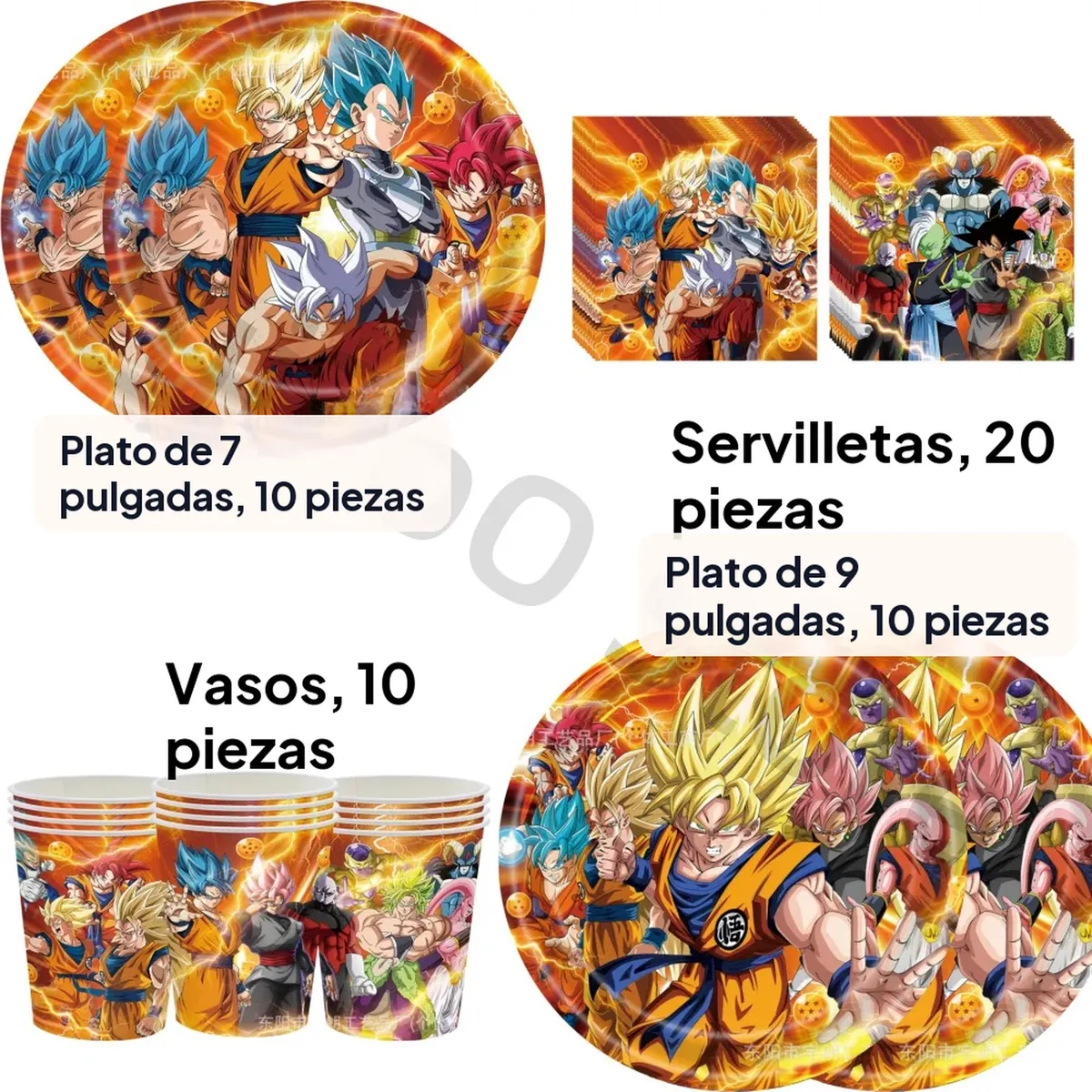 Artículos de fiesta de cumpleaños de Dragon Ball: globos y vajilla – set de 50 piezas