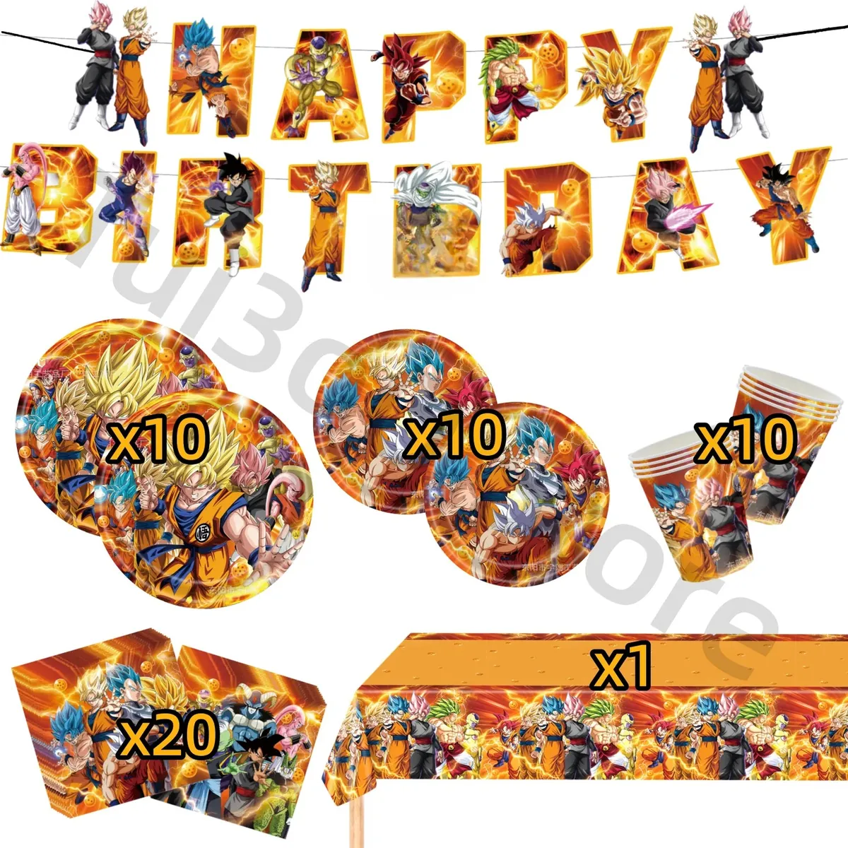 Artículos de fiesta de cumpleaños de Dragon Ball: globos y vajilla – set de 6 piezas