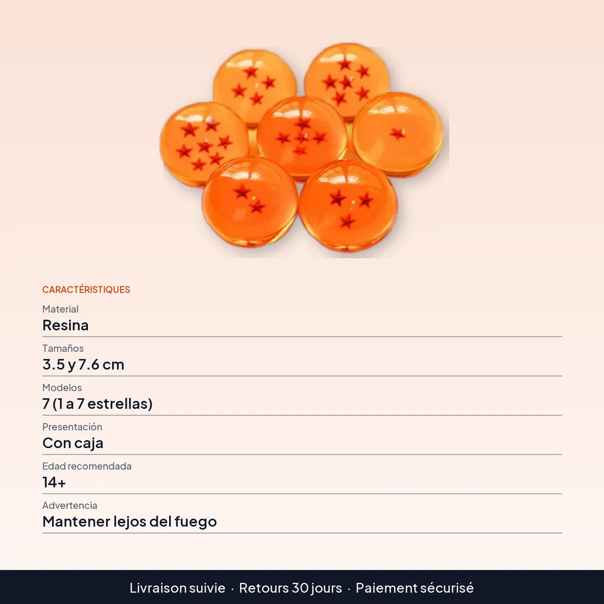 Bola de cristal Dragon Ball Z: esfera de 3.5 o 7.6 cm con estrellas : caractéristiques