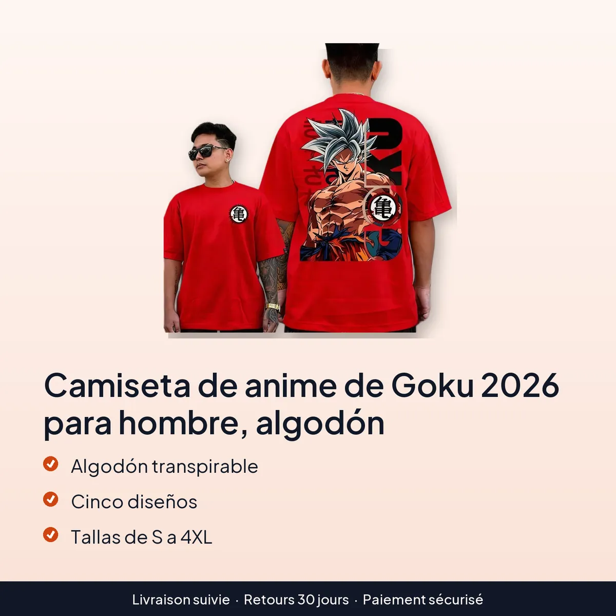 Camiseta de anime de Goku 2026 para hombre, algodón : algodón transpirable, cinco diseños, tallas de s a 4xl