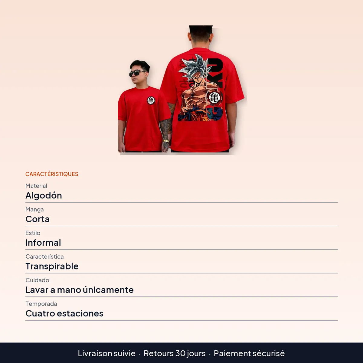 Camiseta de anime de Goku 2026 para hombre, algodón : caractéristiques