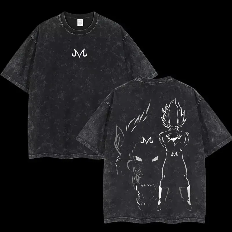Camiseta de anime de Goku lavada, algodón holgado
