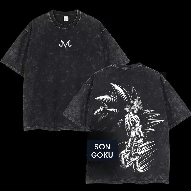 Camiseta de anime de Goku lavada, algodón holgado – Algodón, 28 diseños
