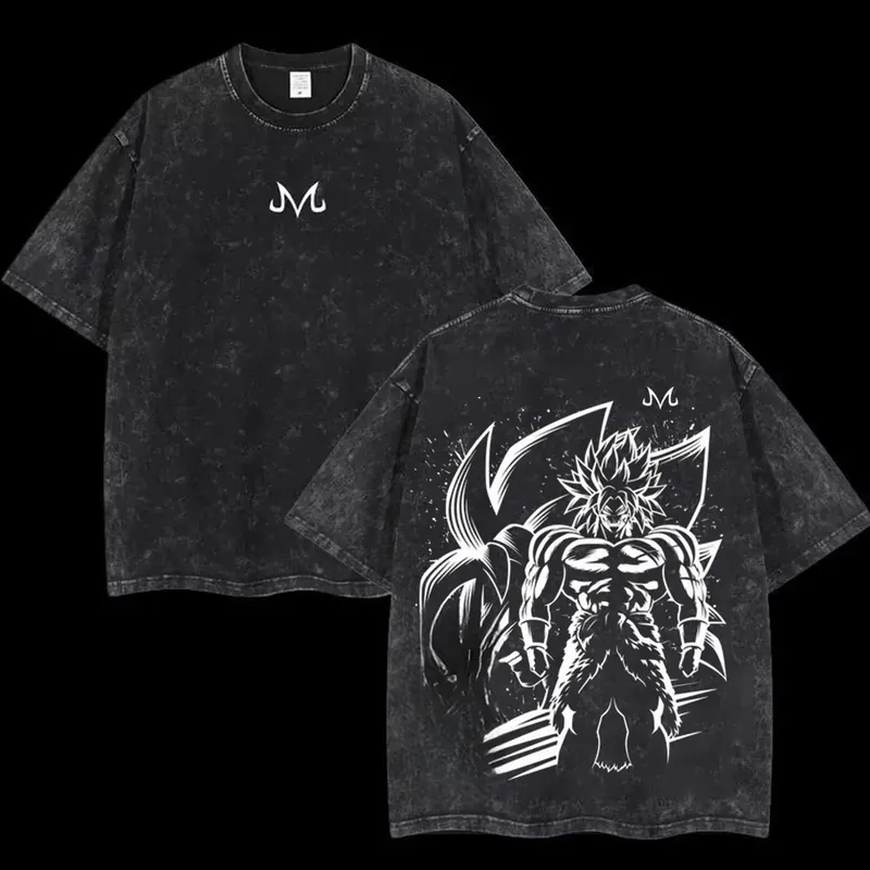 Camiseta de anime de Goku lavada, algodón holgado – La playera de Goku lavada vista por quien la usa