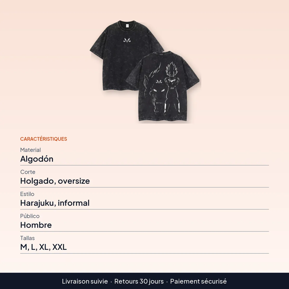 Camiseta de anime de Goku lavada, algodón holgado : caractéristiques