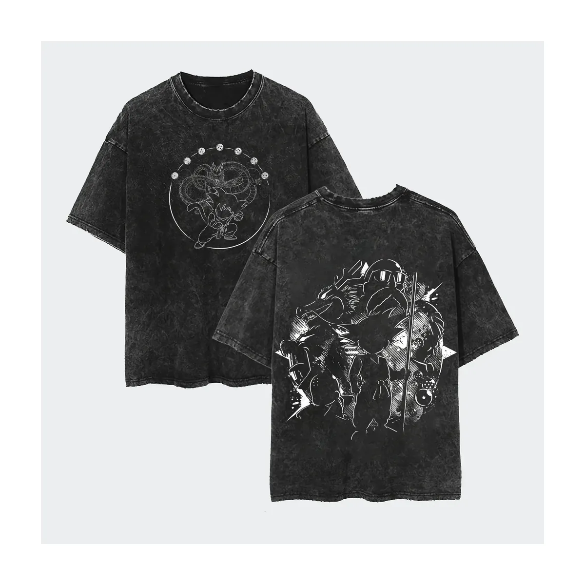 Camiseta de anime de Goku lavada, algodón holgado – modèle 18