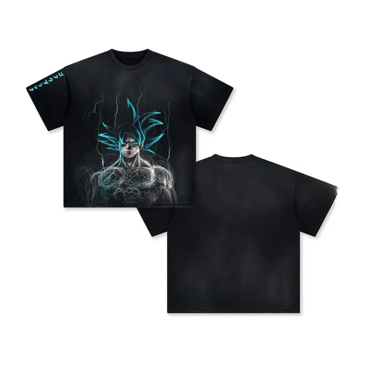 Camiseta de anime de Goku lavada, algodón holgado – modèle 21