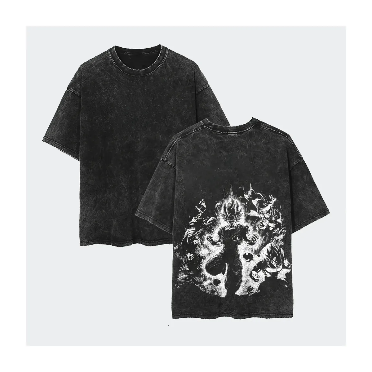Camiseta de anime de Goku lavada, algodón holgado – modèle 6