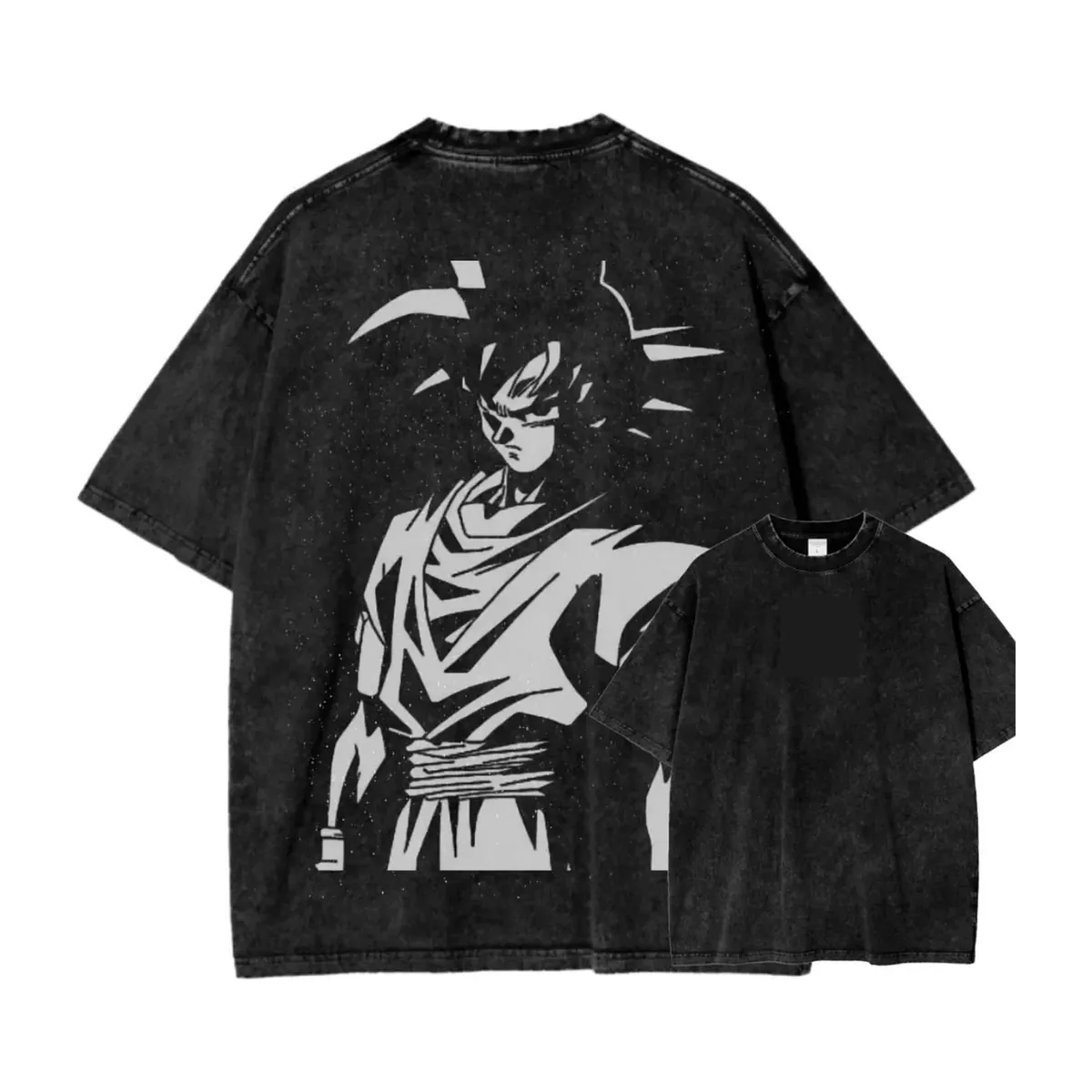Camiseta de anime de Goku lavada, algodón holgado – modèle 8