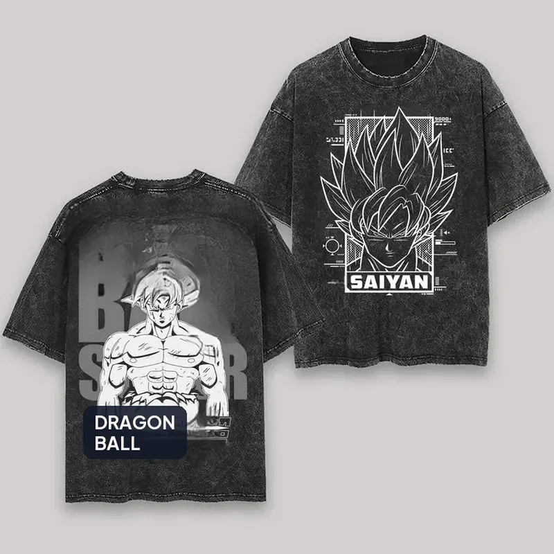 Camiseta de anime de Goku lavada, algodón holgado – modèle 9