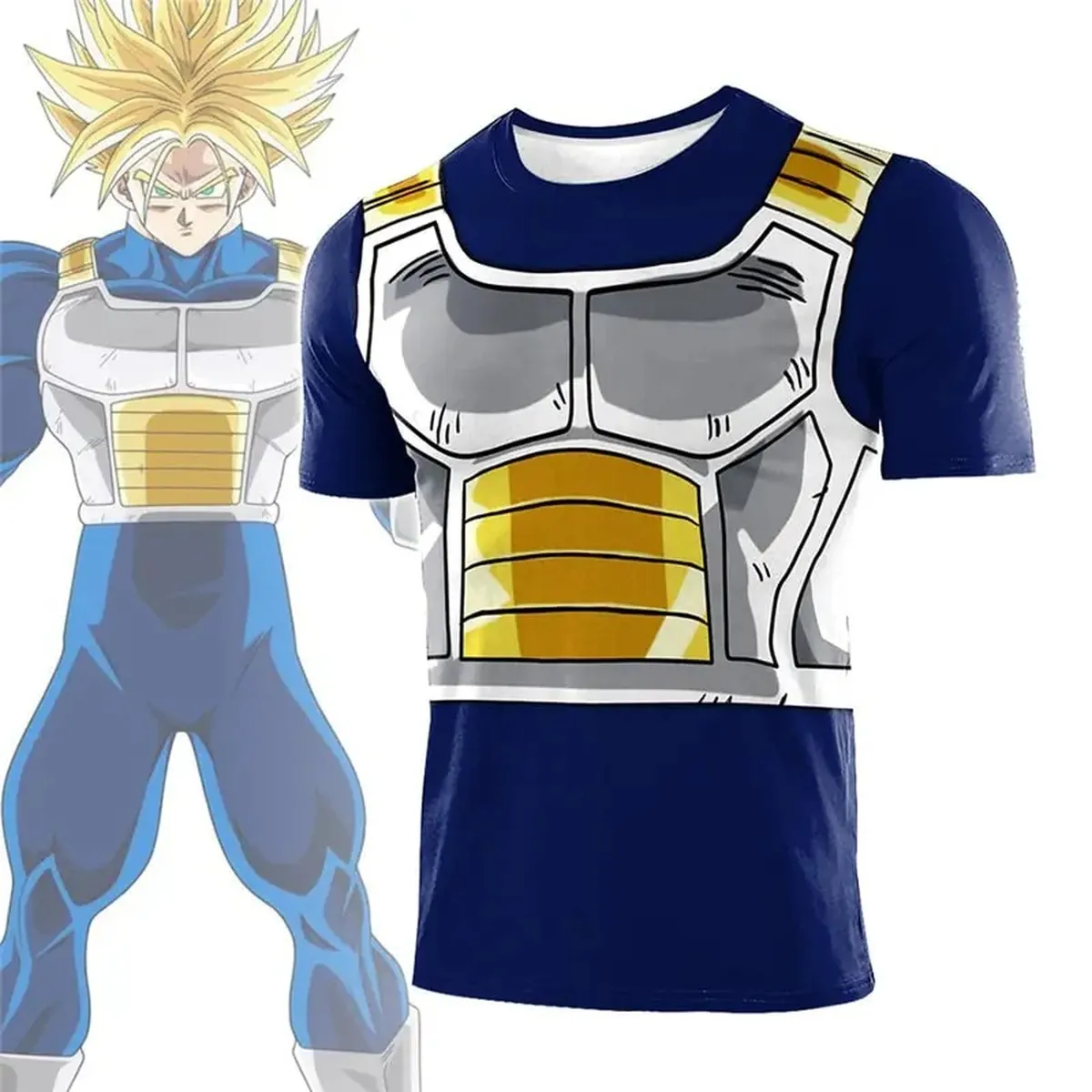 Camiseta con estampado 3D de Vegeta y armadura saiyajin – vue 2