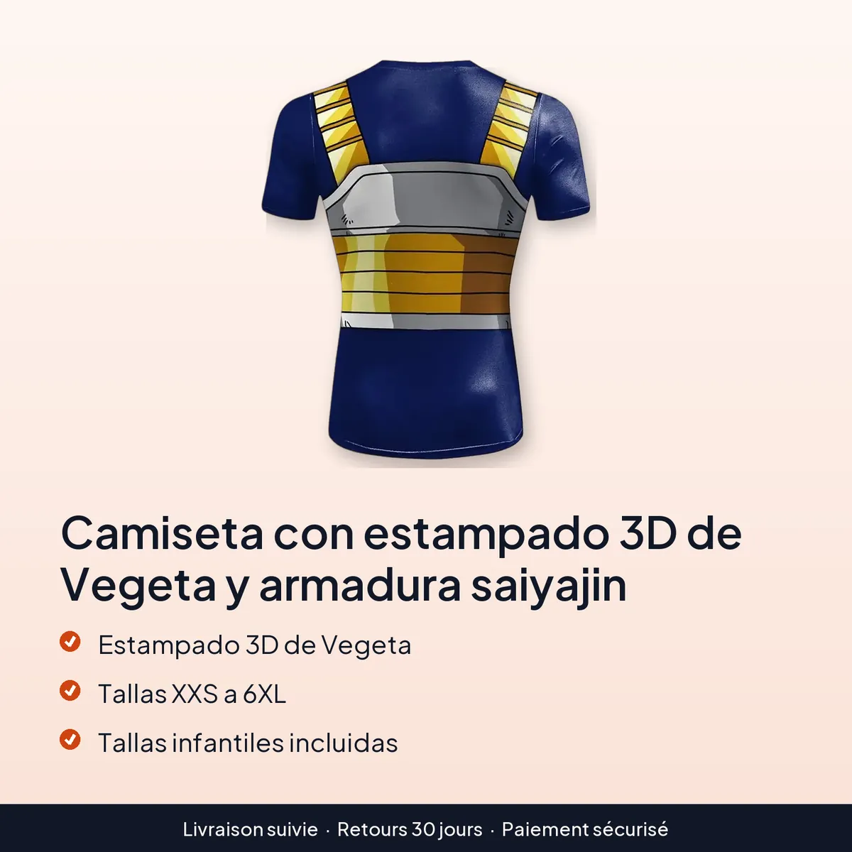 Camiseta con estampado 3D de Vegeta y armadura saiyajin : estampado 3d de vegeta, tallas xxs a 6xl, tallas infantiles incluidas