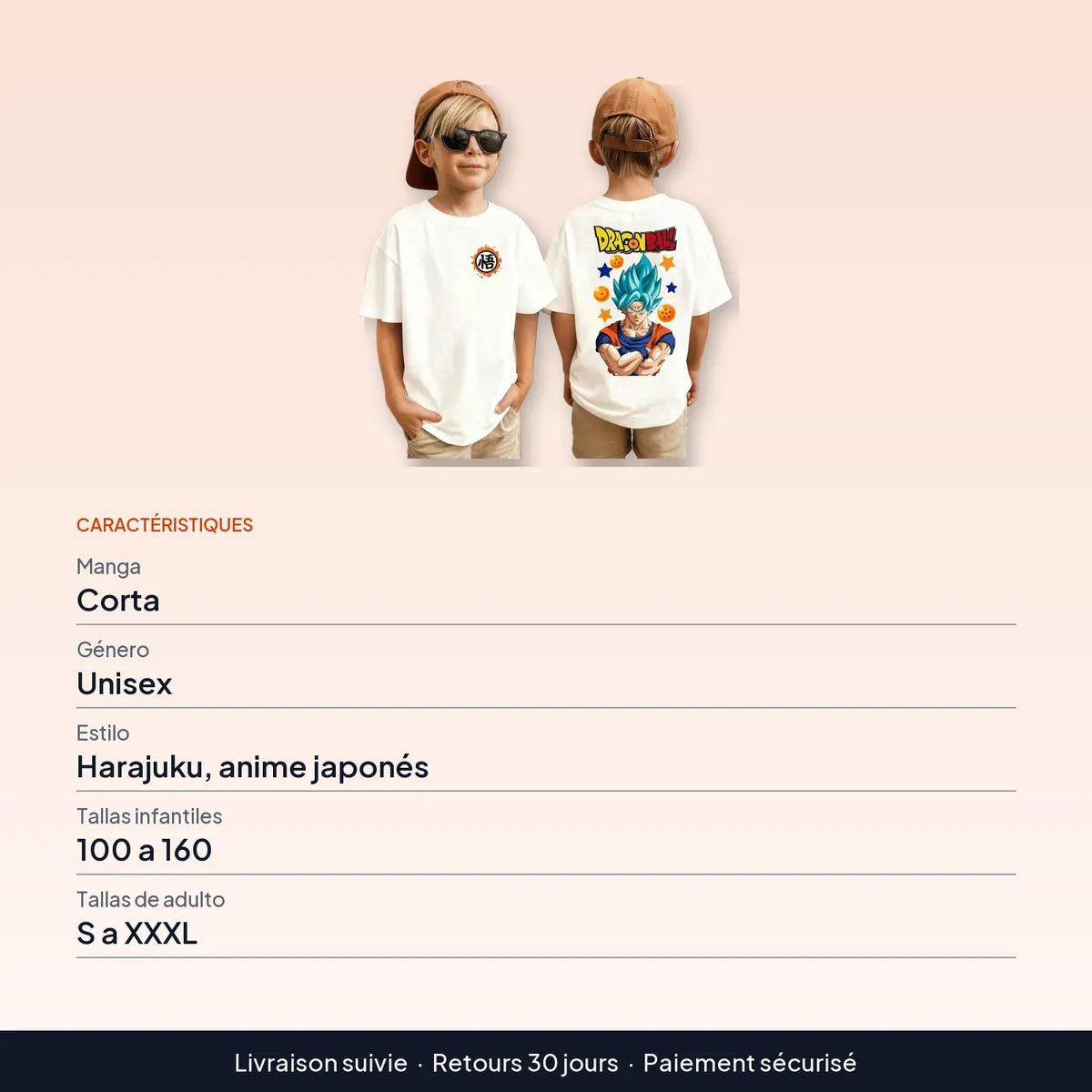 Camiseta con estampado de anime japonés de Goku, unisex : caractéristiques