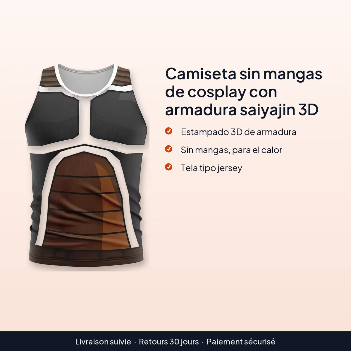 Camiseta sin mangas de cosplay con armadura saiyajin 3D : estampado 3d de armadura, sin mangas, para el calor, tela tipo jersey