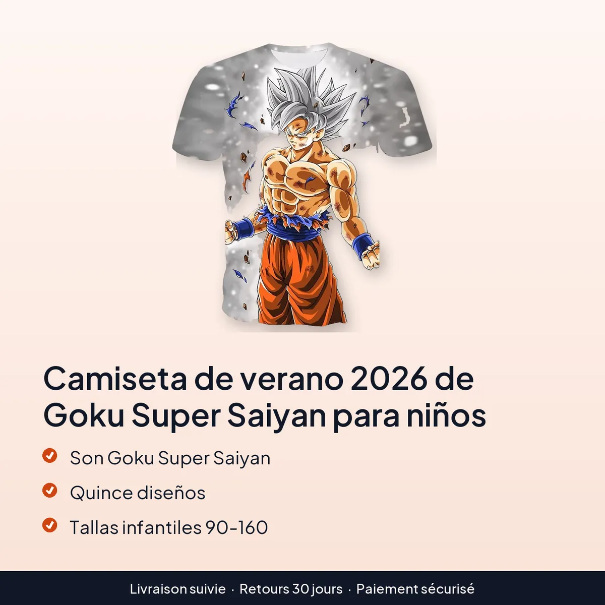 Camiseta de verano 2026 de Goku Super Saiyan para niños : son goku super saiyan, quince diseños, tallas infantiles 90-160
