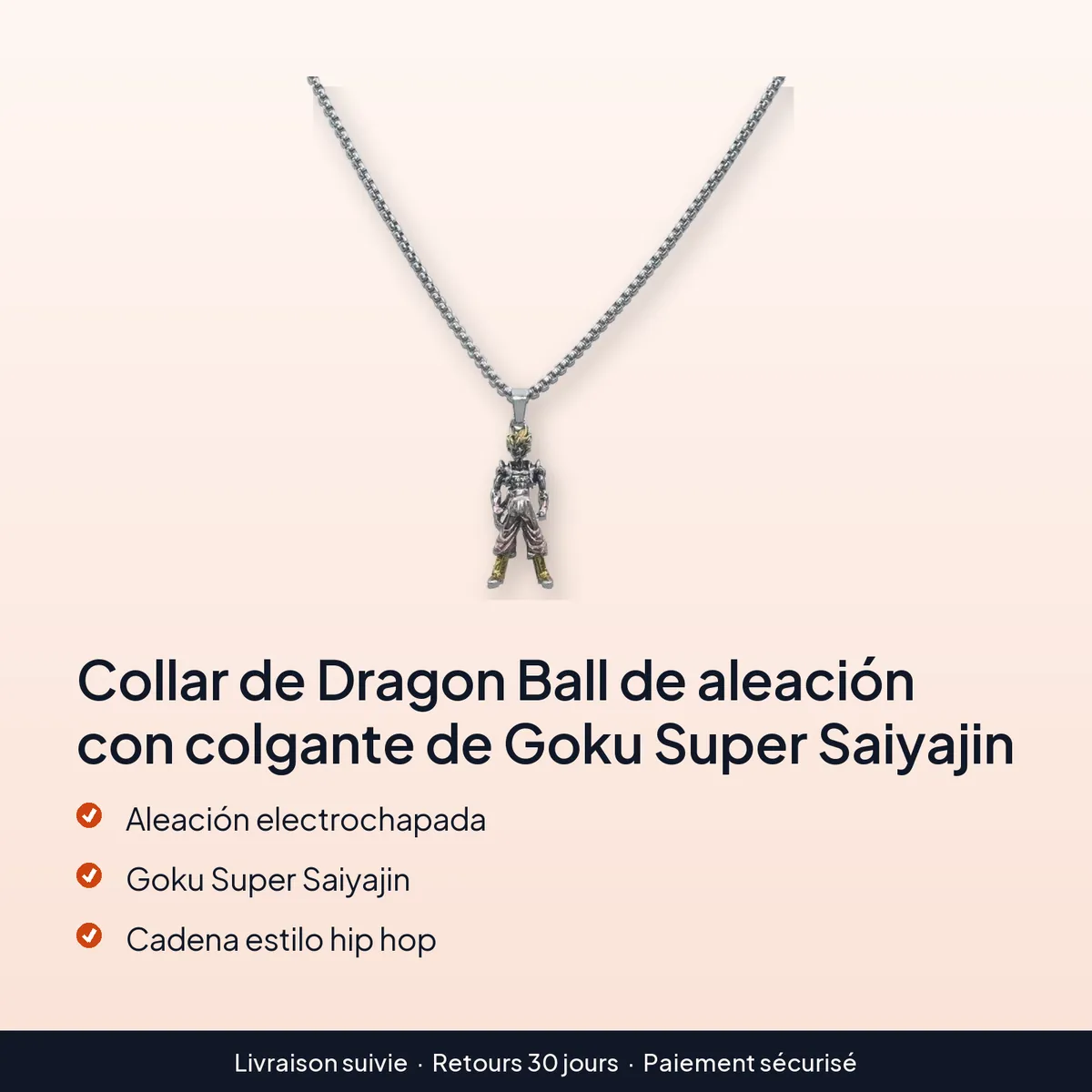 Collar de Dragon Ball de aleación con colgante de Goku Super Saiyajin : aleación electrochapada, goku super saiyajin, cadena estilo hip hop