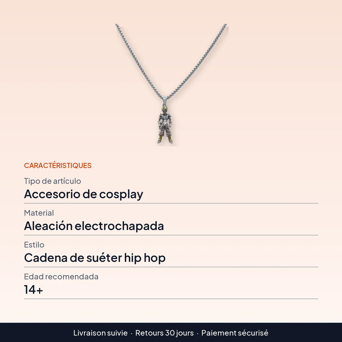 Collar de Dragon Ball de aleación con colgante de Goku Super Saiyajin : caractéristiques