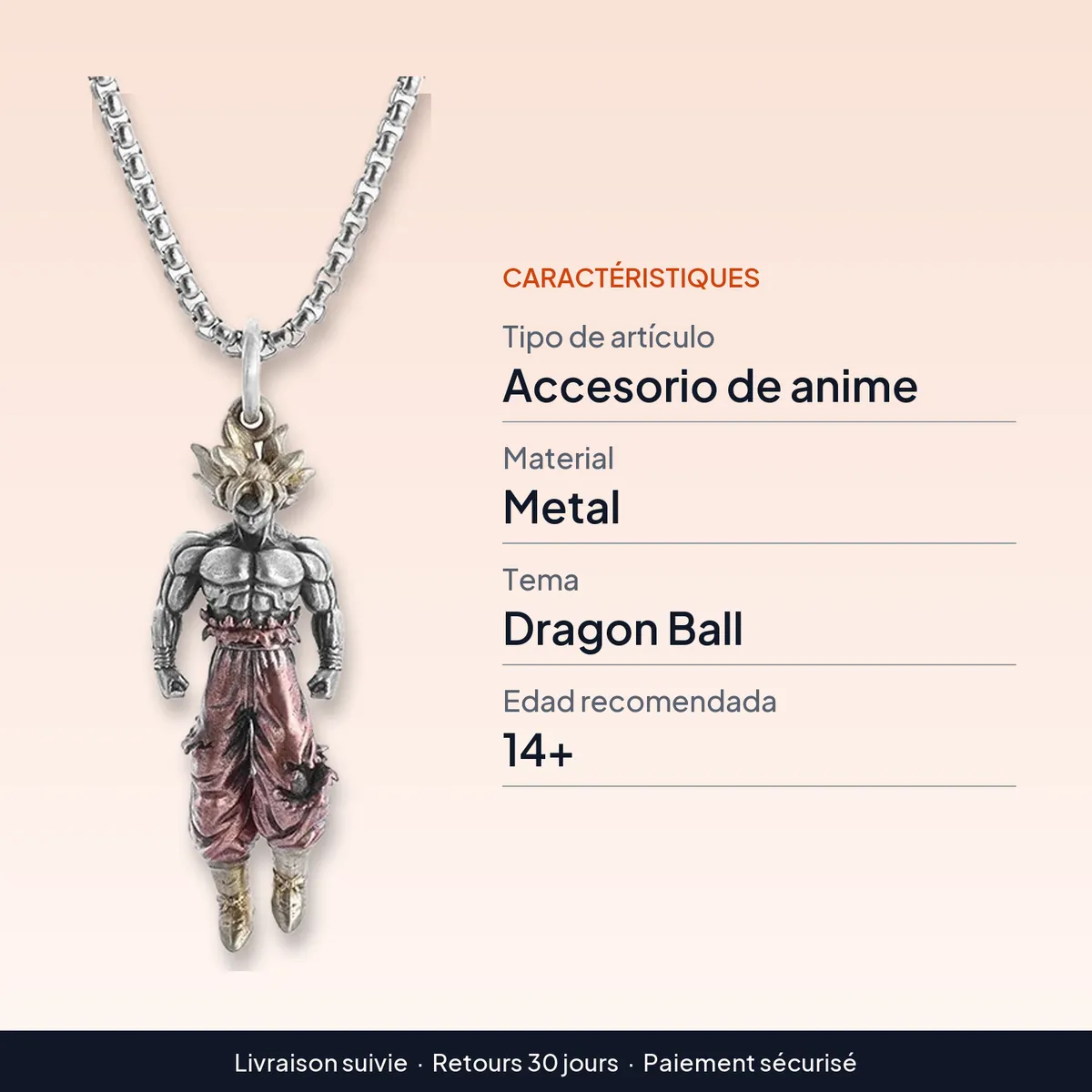 Collar de Dragon Ball de metal con colgante de Son Goku : caractéristiques
