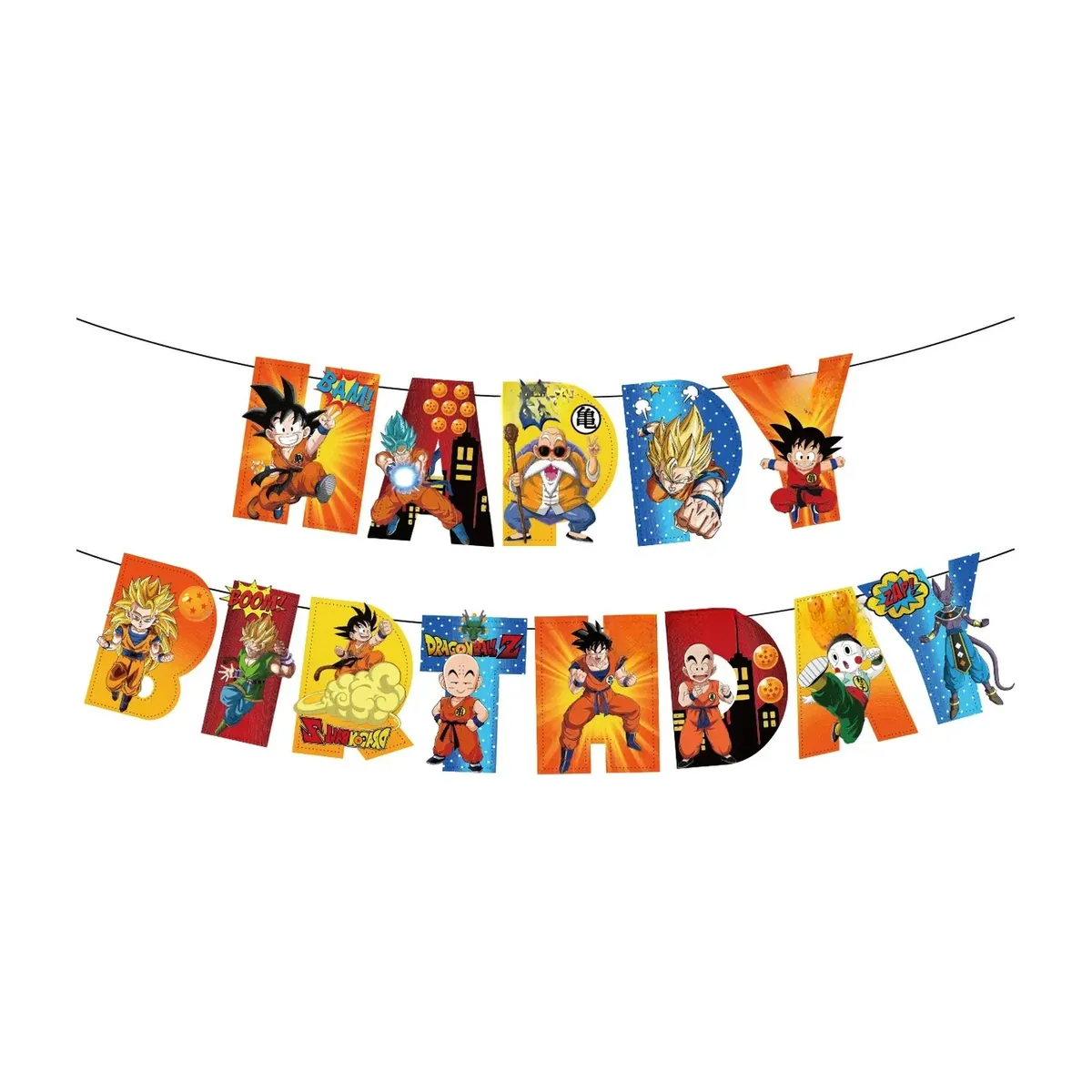 Decoración de cumpleaños de Dragon Ball Z con vajilla y topper – banner de cumpleaños