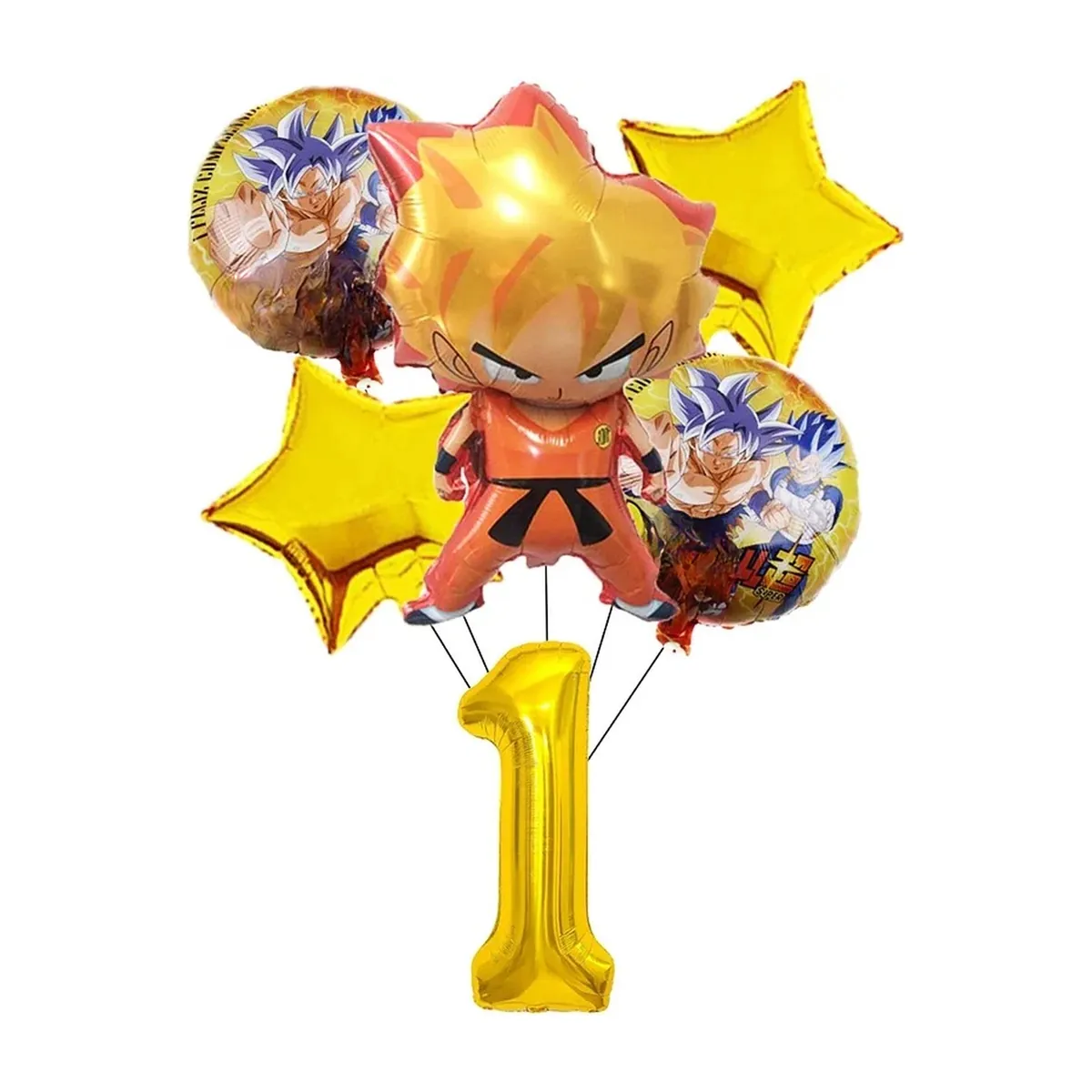 Decoración de cumpleaños de Dragon Ball Z con vajilla y topper – globos numéricos nº 1, 6 piezas