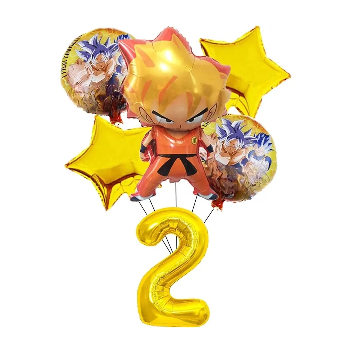 Decoración de cumpleaños de Dragon Ball Z con vajilla y topper – globos numéricos nº 2, 6 piezas
