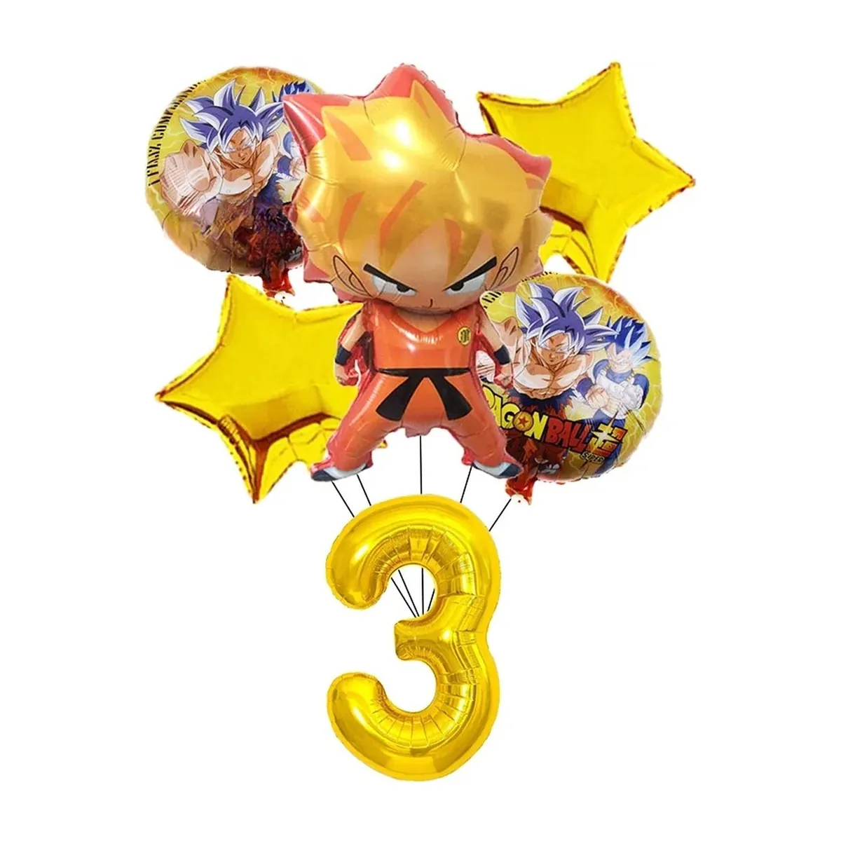 Decoración de cumpleaños de Dragon Ball Z con vajilla y topper – globos numéricos nº 3, 6 piezas