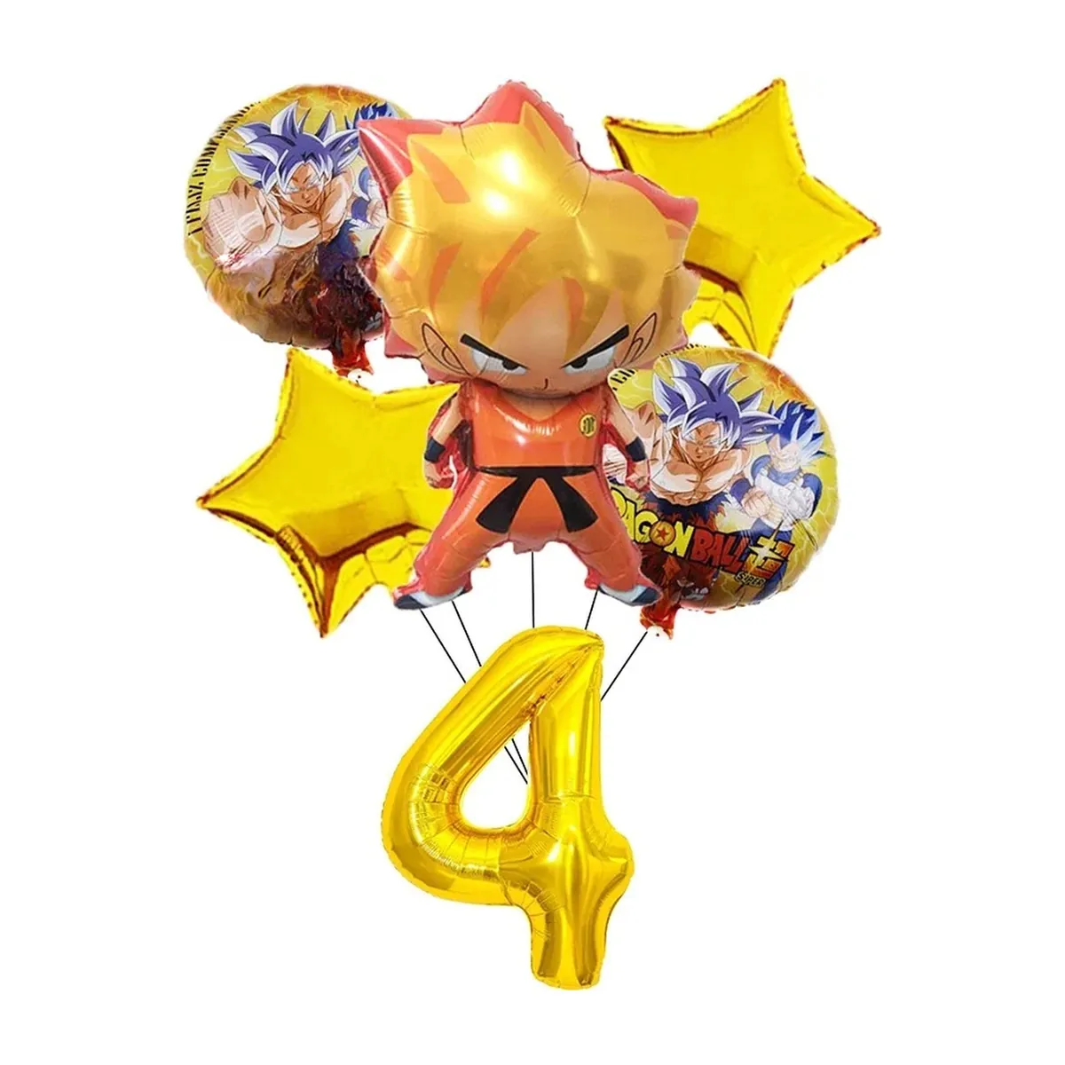 Decoración de cumpleaños de Dragon Ball Z con vajilla y topper – globos numéricos nº 4, 6 piezas