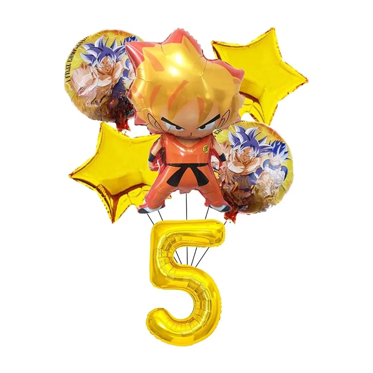Decoración de cumpleaños de Dragon Ball Z con vajilla y topper – globos numéricos nº 5, 6 piezas