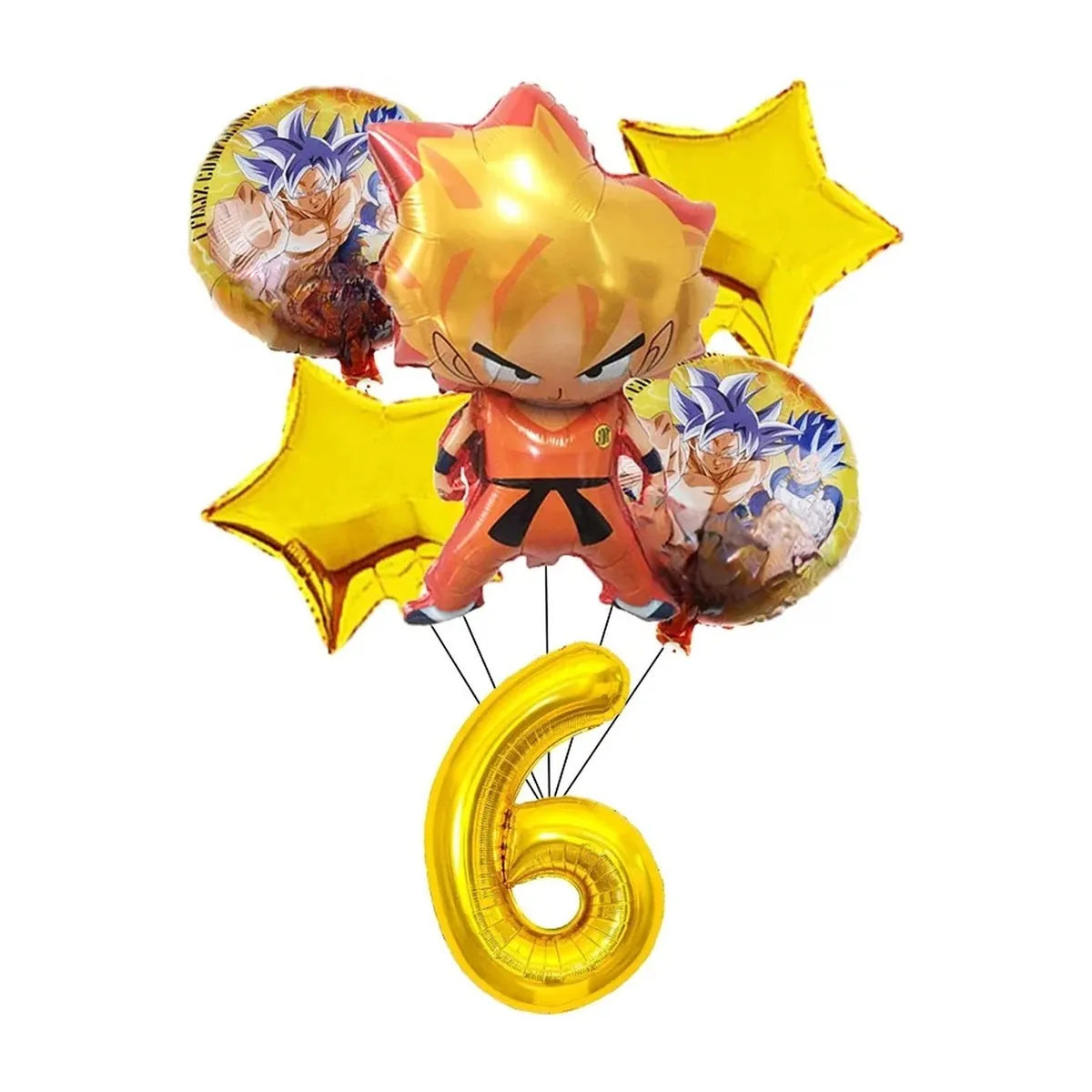 Decoración de cumpleaños de Dragon Ball Z con vajilla y topper – globos numéricos nº 6, 6 piezas