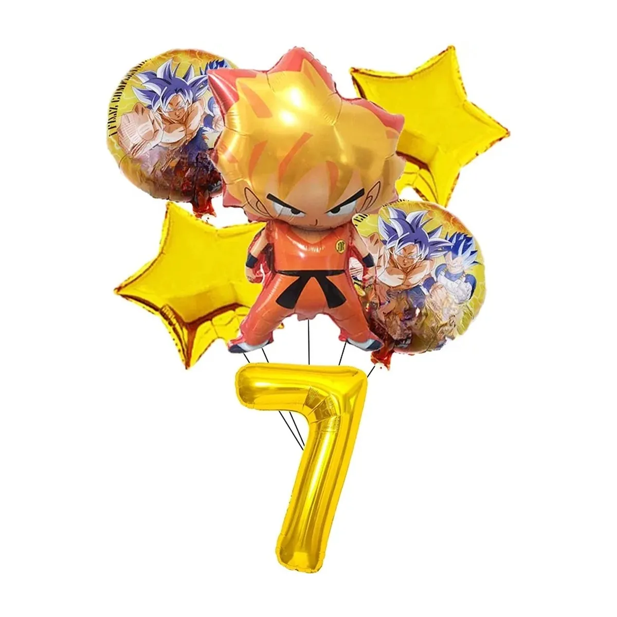 Decoración de cumpleaños de Dragon Ball Z con vajilla y topper – globos numéricos nº 7, 6 piezas