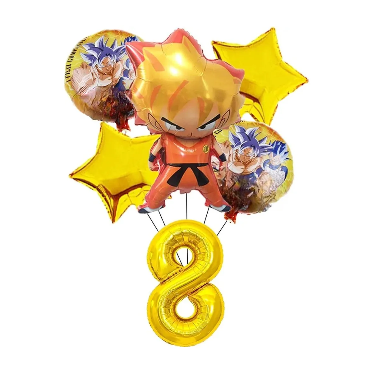 Decoración de cumpleaños de Dragon Ball Z con vajilla y topper – globos numéricos nº 8, 6 piezas