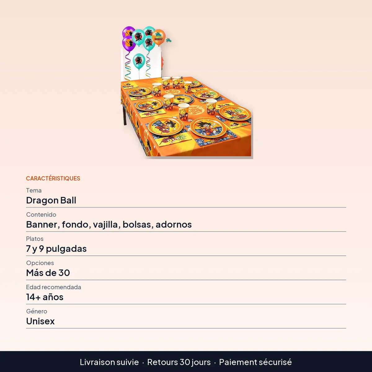 Decoración para fiesta de cumpleaños de Dragon Ball: set por piezas : caractéristiques