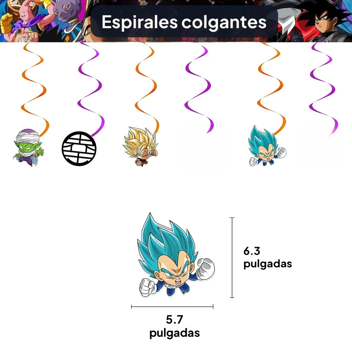 Decoración para fiesta de cumpleaños de Dragon Ball: set por piezas – espirales, 6 piezas