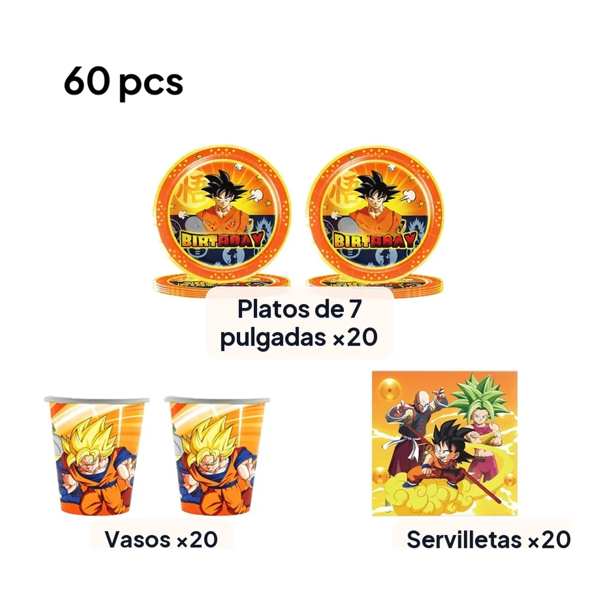 Decoración para fiesta de cumpleaños de Dragon Ball: set por piezas – set de 60 piezas