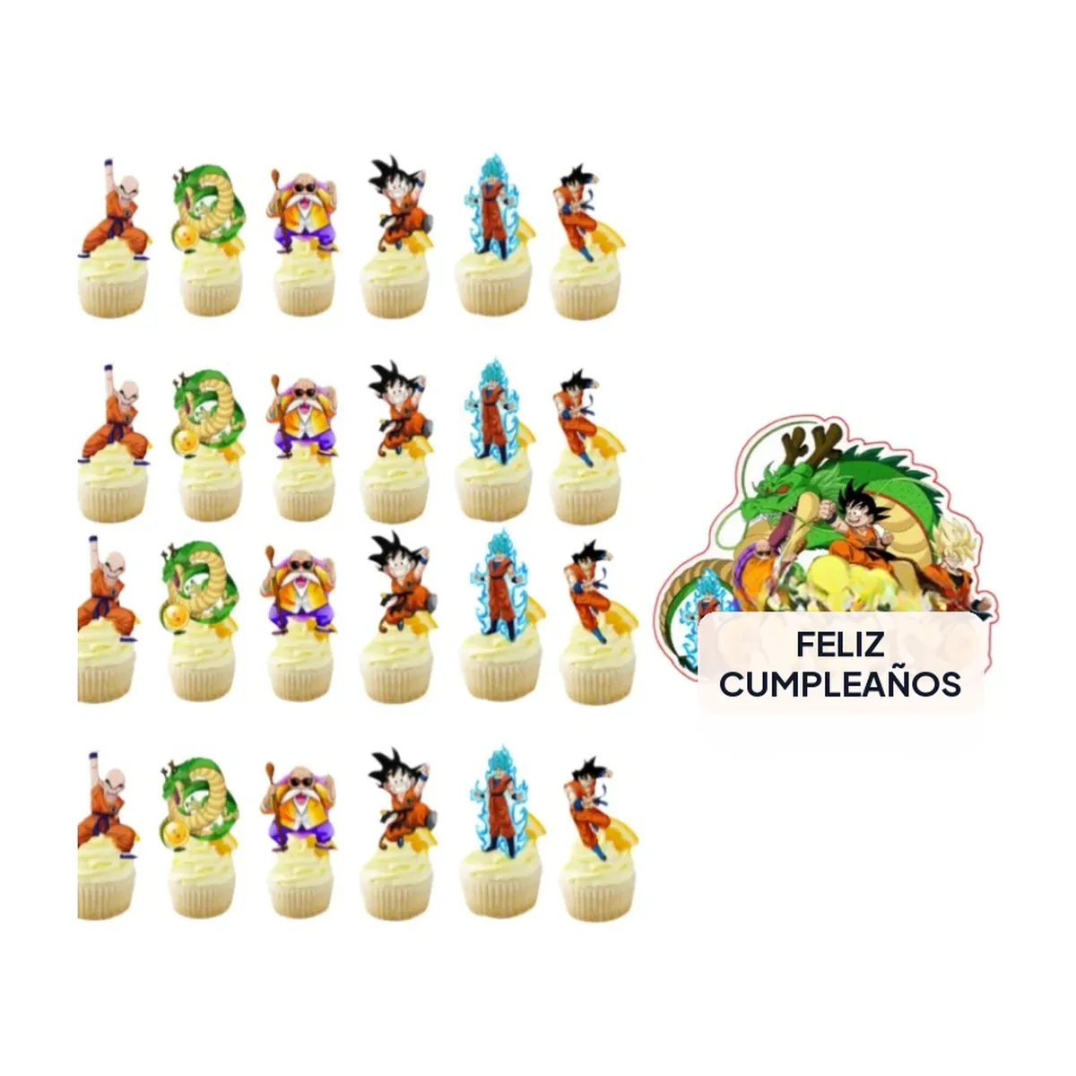 Decoración para pastel de Dragon Ball con figura de Goku – set de 25 piezas