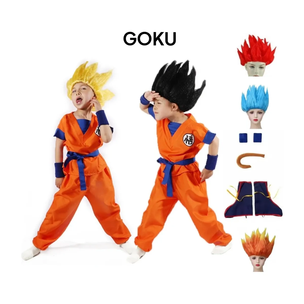 Disfraces de Halloween para niños y niñas, Goku con peluca o en lote de 8 – vue 2