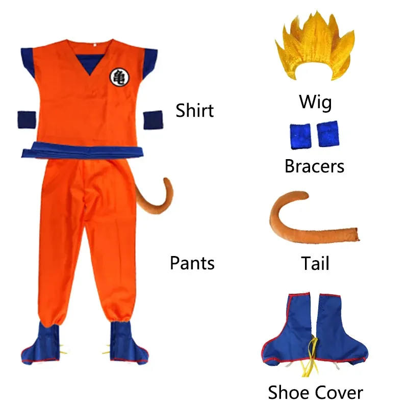 Disfraz de Goku para niños y adultos de Halloween, tallas de 95 a 185 cm – Mide la altura