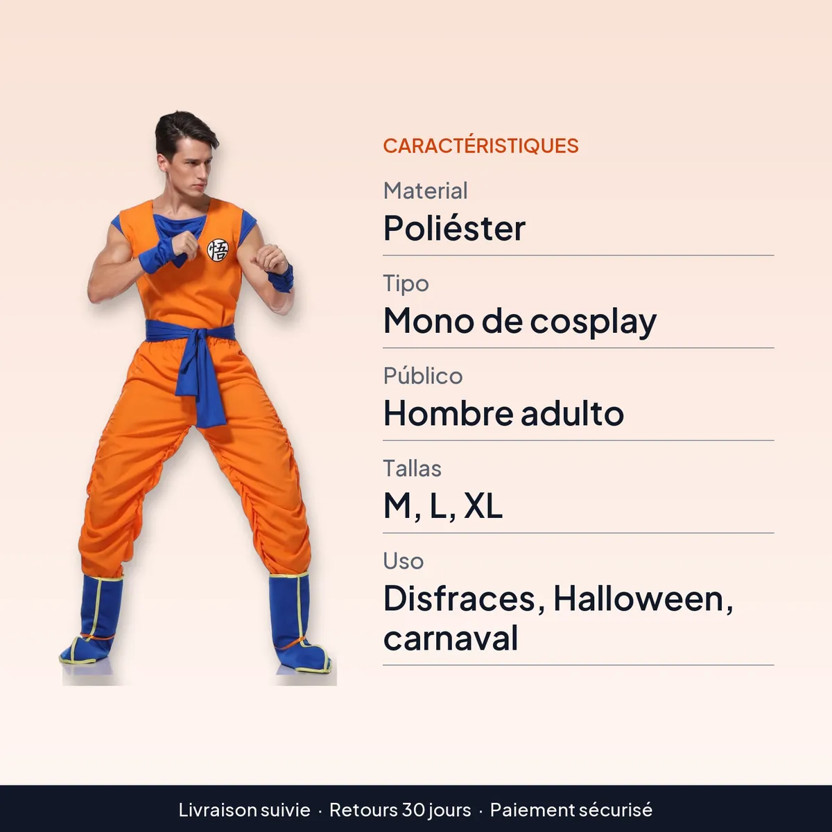 Disfraz de Halloween Super Saiyan para hombre, talla M a XL : caractéristiques