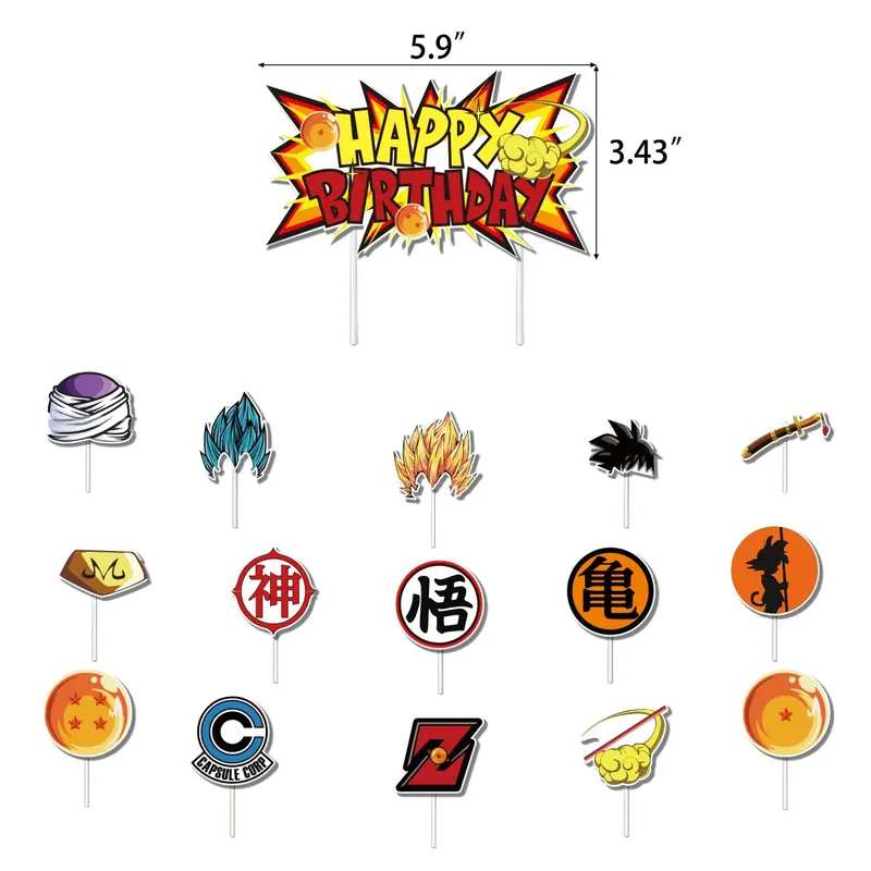 Adornos de cumpleaños de Dragon Ball Z: topper y banners – Elige la opción