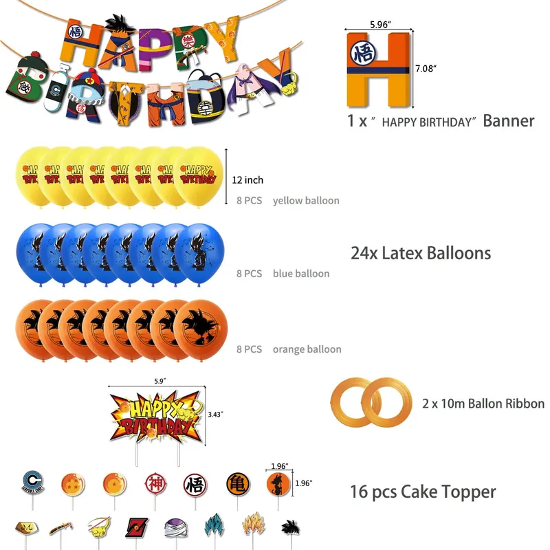 Adornos de cumpleaños de Dragon Ball Z: topper y banners – Cuelga el banner