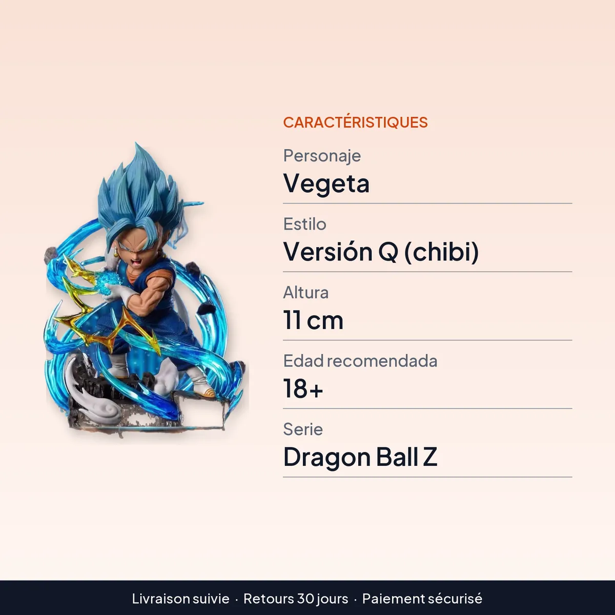 Figura de Anime Dragon Ball Z versión Q de Vegeta de 11 cm : caractéristiques