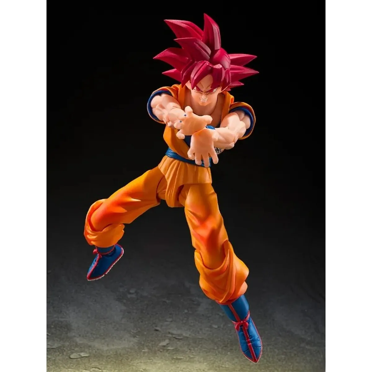Figura articulada de Super Saiyan God Goku con aura y 3 rostros – vue 3