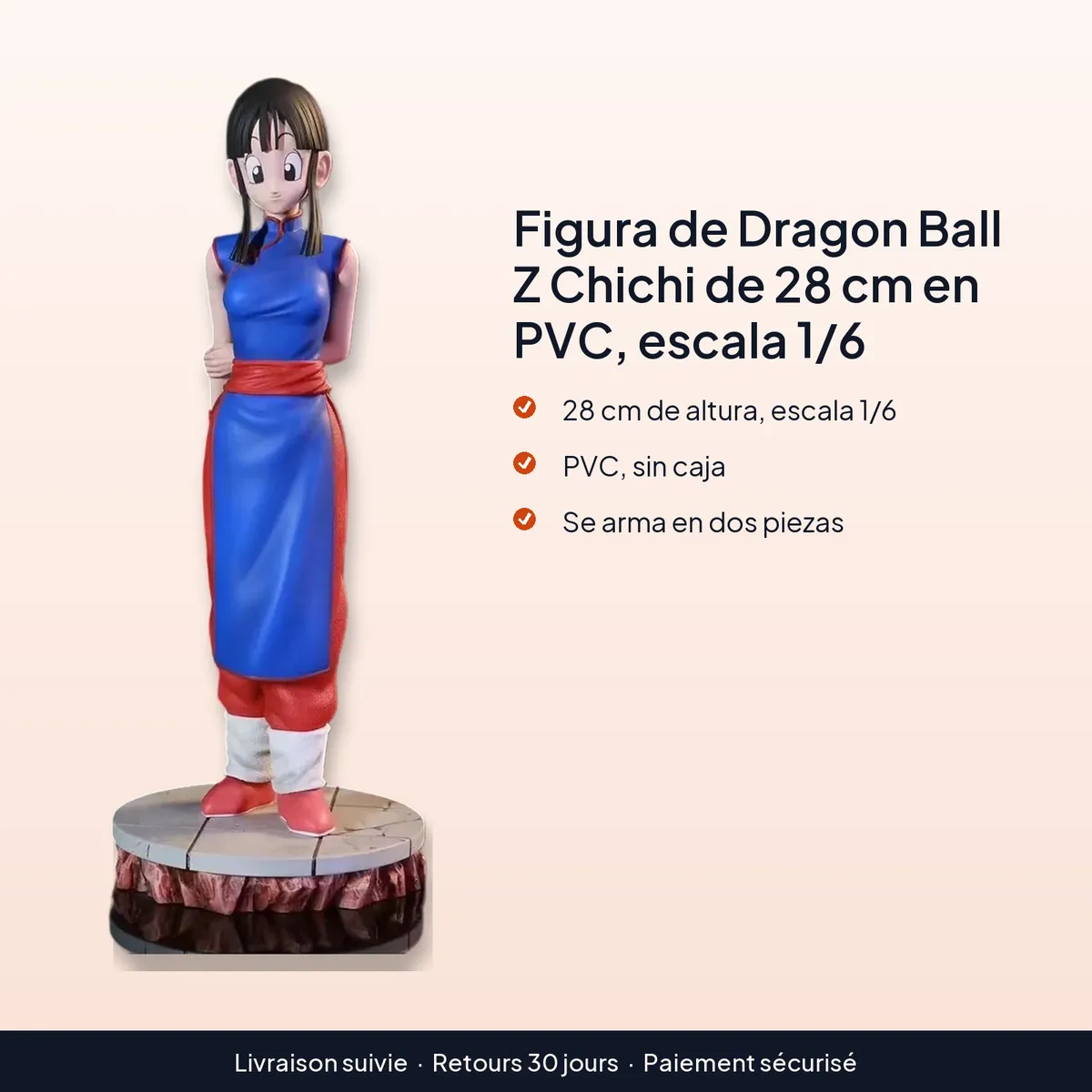 Figura de Dragon Ball Z Chichi de 28 cm en PVC, escala 1/6 : 28 cm de altura, escala 1/6, pvc, sin caja, se arma en dos piezas