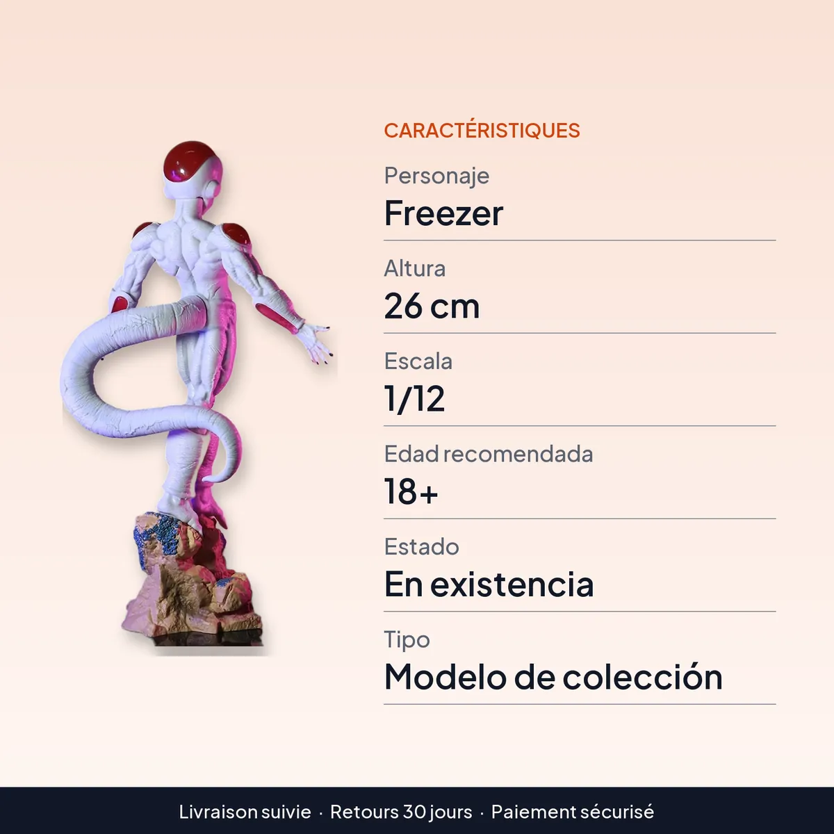 Figura de Freezer de 26 cm a escala 1/12 de Dragon Ball : caractéristiques